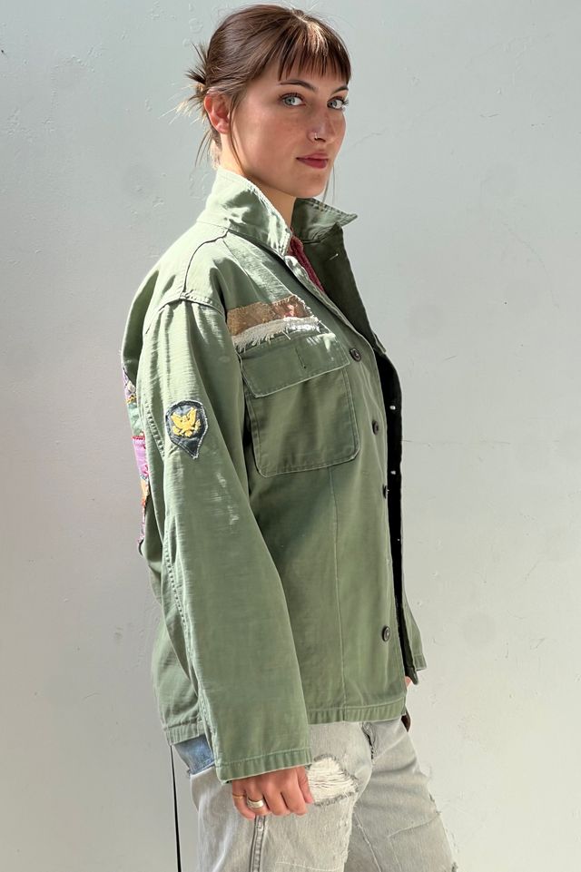 Anna Corinna Reworked Vintage Butterfly Patched Army Shirt Jacket #2