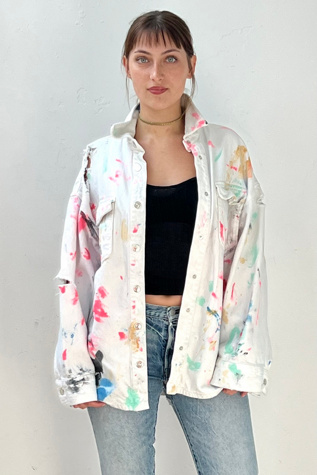 Anna Corinna Reworked Vintage Splattered Distressed Shirt Jacket