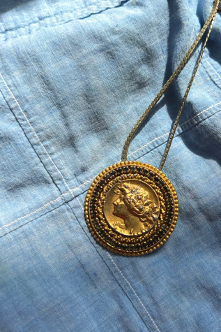 Vintage Gold Tone Goddess Medallion Necklace Selected by Anna Corinna