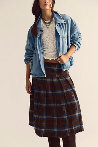 We The Free Skipper Pleated Plaid Midi Skirt