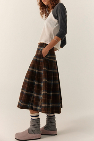 We The Free Skipper Pleated Plaid Midi Skirt