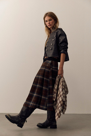 We The Free Skipper Pleated Plaid Midi Skirt