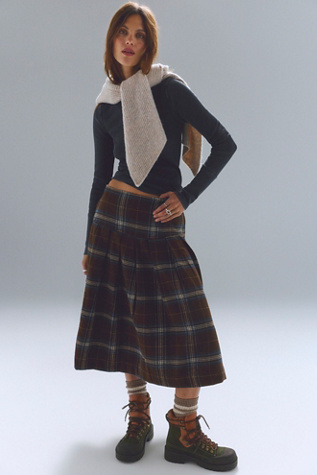 We The Free Skipper Pleated Plaid Midi Skirt