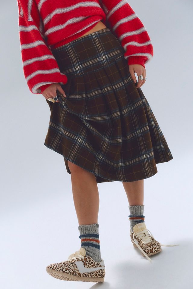 We The Free Skipper Pleated Plaid Midi Skirt #6