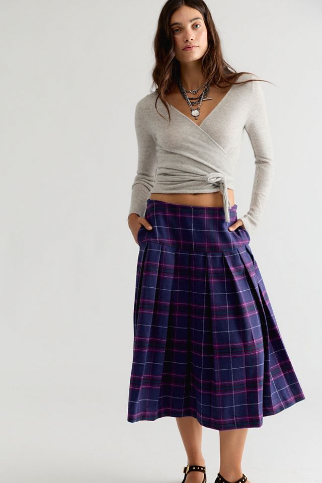 We The Free Skipper Pleated Plaid Midi Skirt #2
