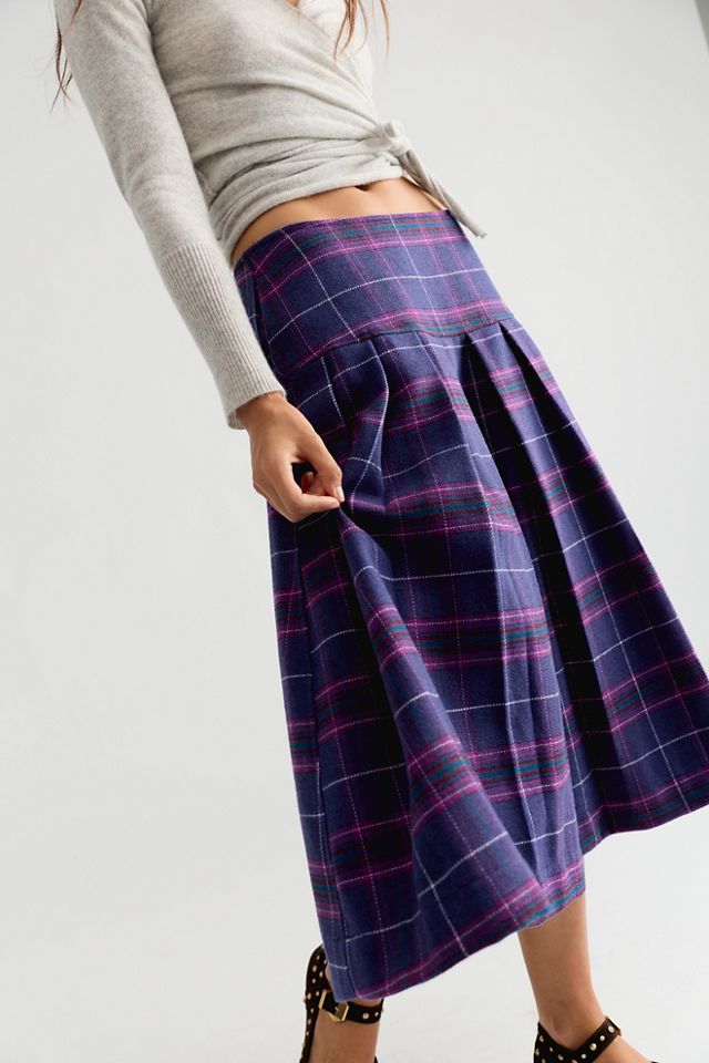 We The Free Skipper Pleated Plaid Midi Skirt #3