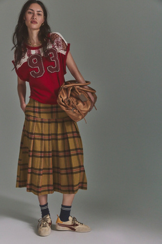 We The Free Skipper Pleated Plaid Midi Skirt