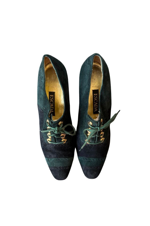 Vintage Escada Green Suede Heart Detail Lace-Ups 7.5 Selected by The Curatorial Dept. #1