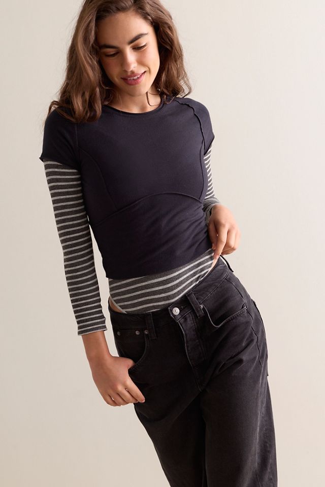 Just Enough Stripe Button-Front Bodysuit #2