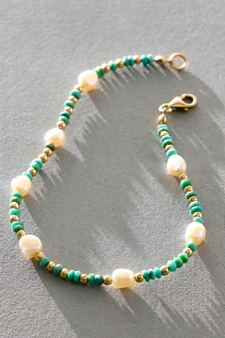 Atma Prema Pearl & Turquoise Bead Bracelet at Free People in Green