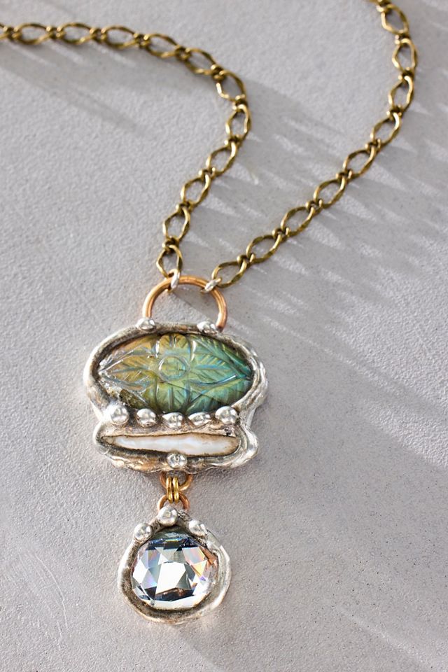 Mikal Winn Carved Stone & Drop Necklace #1
