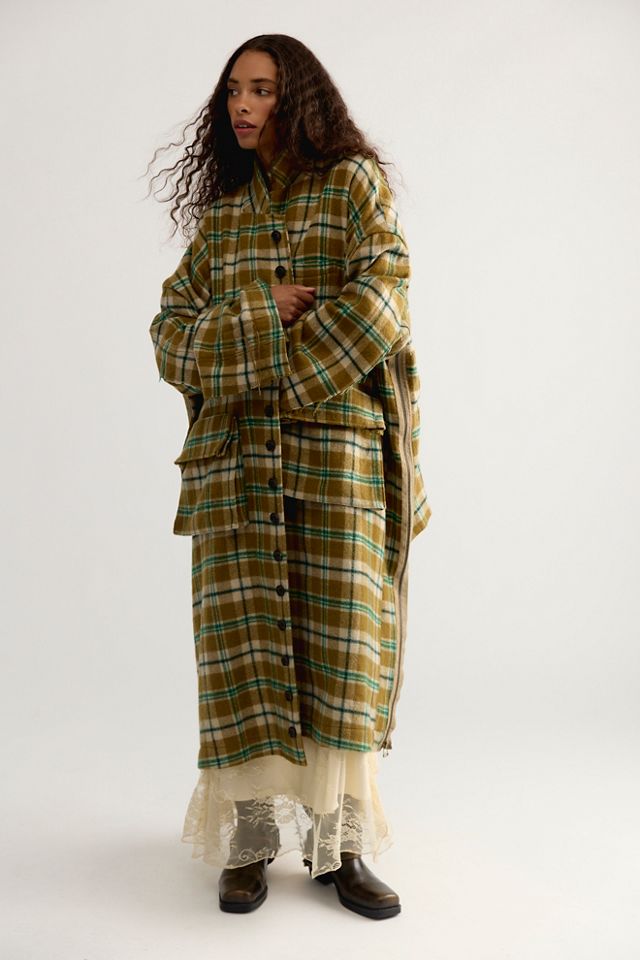 Asparagus Button Check Coat #2