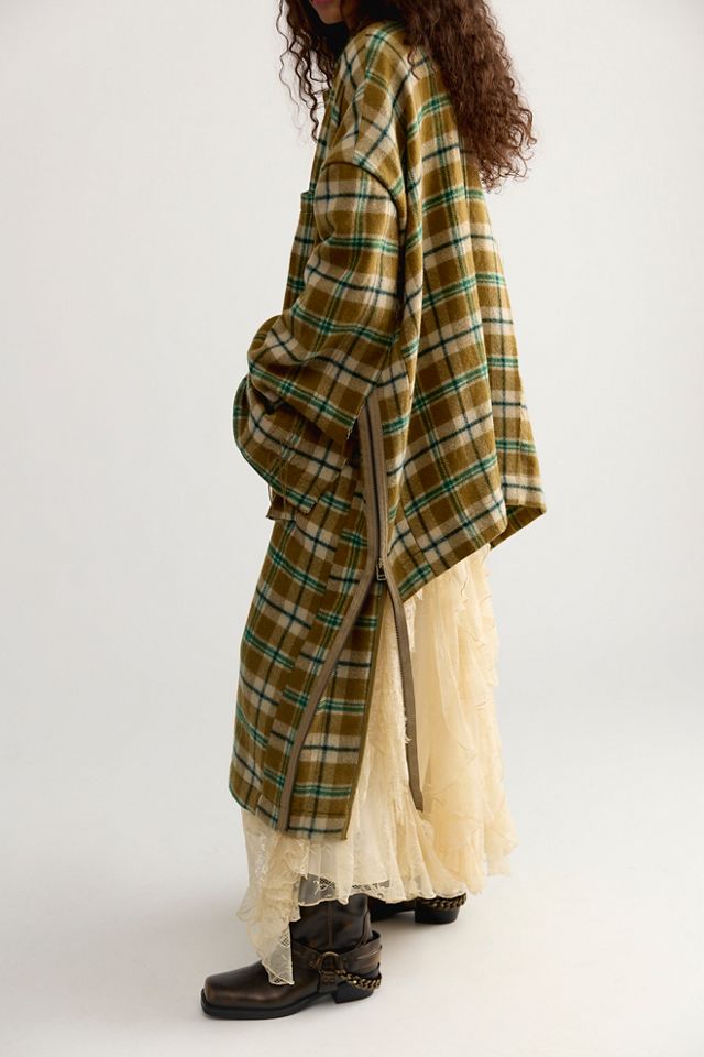 Asparagus Button Check Coat #3