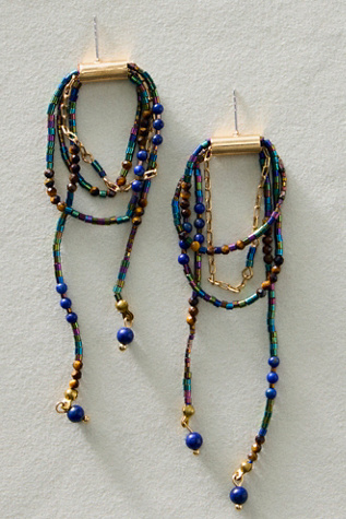 Женские серьги Free People Muse Semi-Precious Stone Beaded Dangle, цвет: Шоколадный / Синий — фото 1