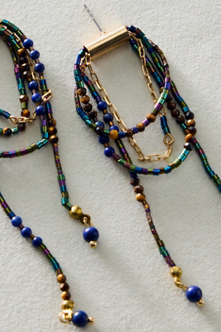 Женские серьги Free People Muse Semi-Precious Stone Beaded Dangle, цвет: Шоколадный / Синий — фото 2