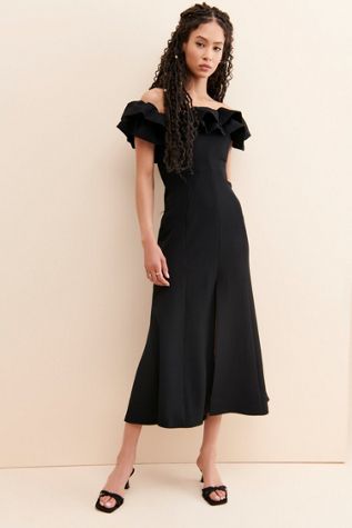 Keepsake Off The Shoulder Ruffle Midi Dress