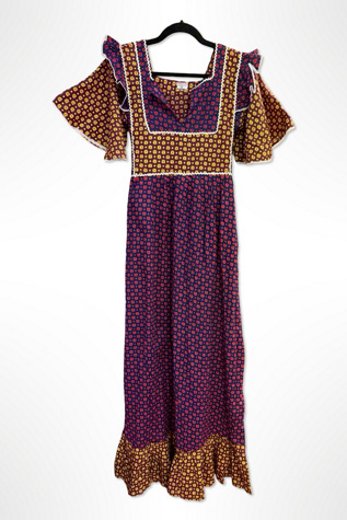 1970s Ruffle Print Prairie Dress Selected By Ritual Vintage