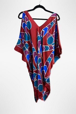 1980s Graphic Silk Caftan Dress Selected By Ritual Vintage