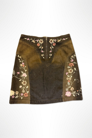 1990s Dark Wash Embroidered Denim Skirt Selected By Ritual Vintage