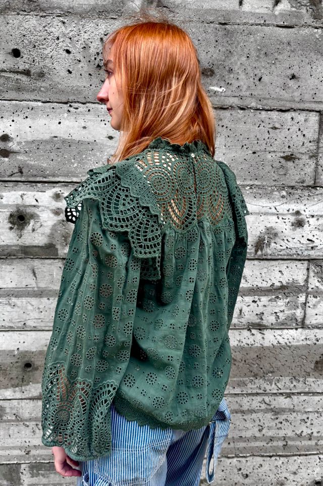 Vintage Ulla Johnson Green Eyelet Blouse Selected by Nomad Vintage #1
