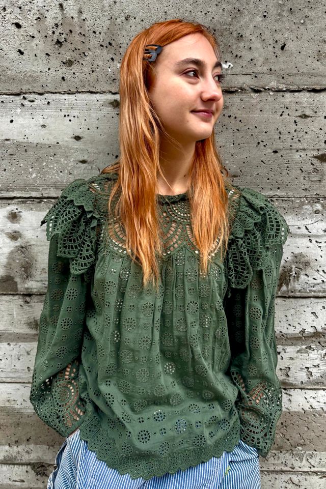 Vintage Ulla Johnson Green Eyelet Blouse Selected by Nomad Vintage #2