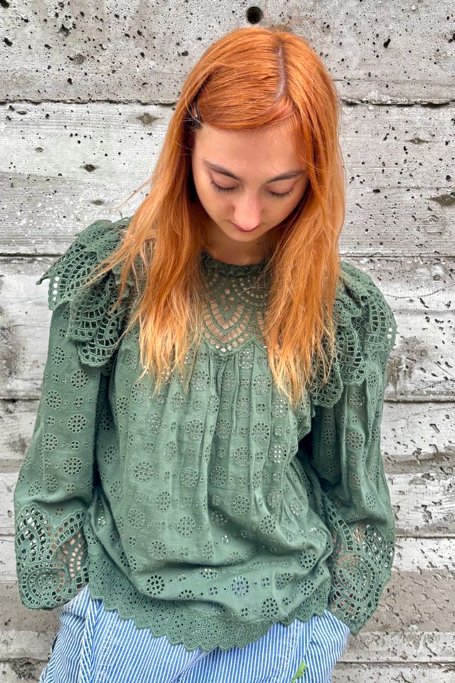 Vintage Ulla Johnson Green Eyelet Blouse Selected by Nomad Vintage #3