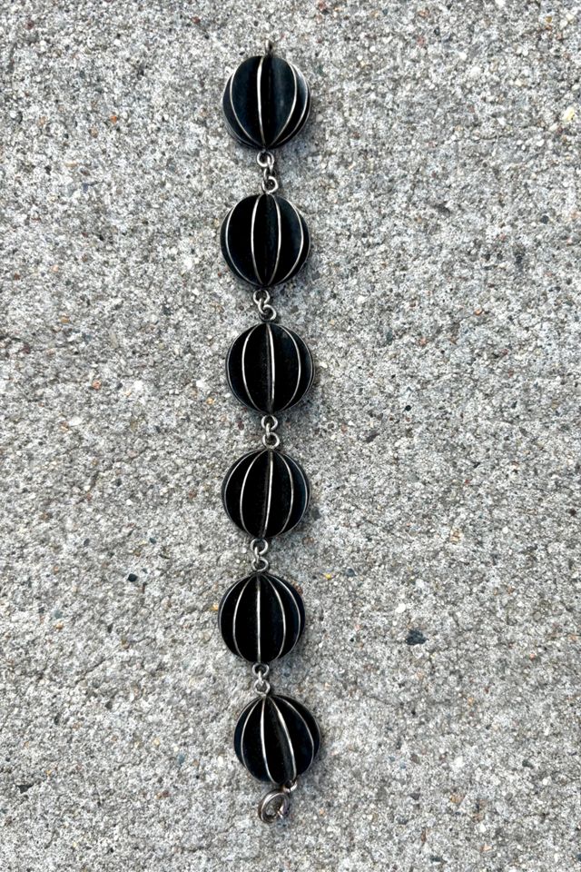 Vintage Modernist Half Globe Chain Stamped Silver Bracelet Selected by Nomad Vintage #1