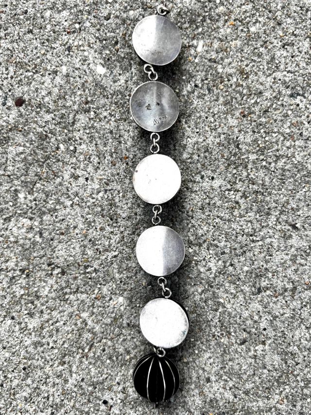 Vintage Modernist Half Globe Chain Stamped Silver Bracelet Selected by Nomad Vintage #3