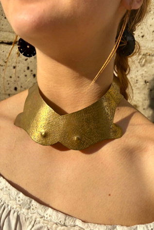 Goldtone  Hammered “Breastplate” Necklace Selected by Nomad Vintage