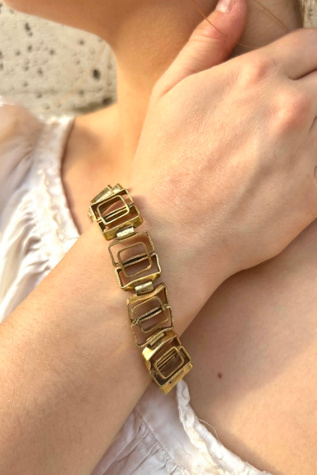 Vintage Goldtone Modernist Geometric Square Bracelet Selected by Nomad Vintage