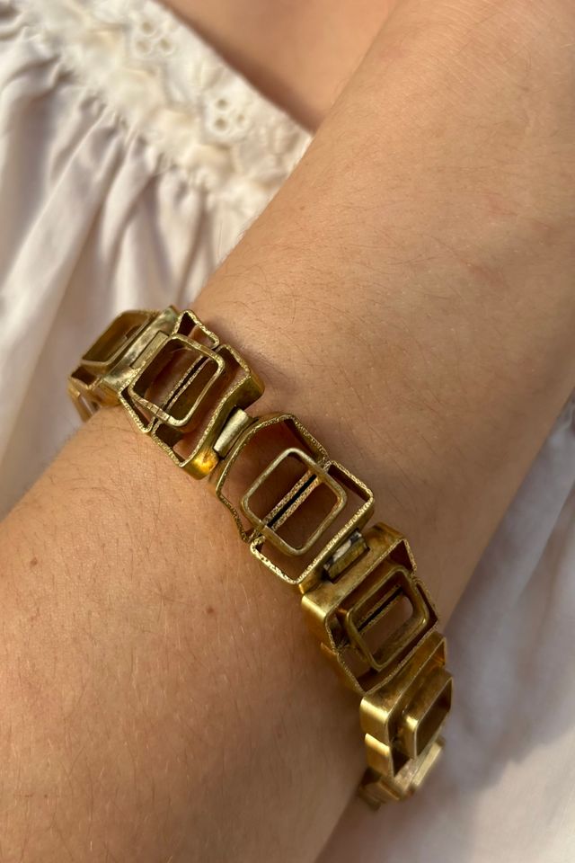 Vintage Goldtone Modernist Geometric Square Bracelet Selected by Nomad Vintage #2