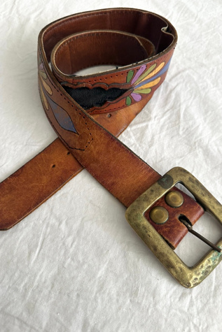 Vintage Pastel Painted Leather and Cut Out Belt Selected by Grievous Angel Vintage