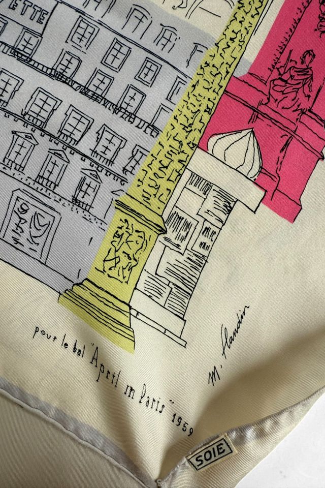 1959 Signed Parisian Scenic Illustrated Silk Scarf Avril A Paris Selected by MARMALADE #1