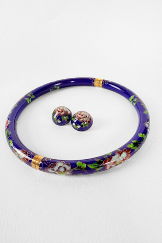 Vintage Cloisonné Enamel Hinged Collar Necklace and Earring Set Selected by MARMALADE