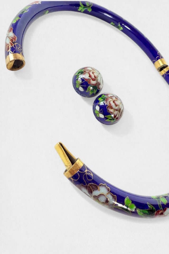 Vintage Cloisonné Enamel Hinged Collar Necklace and Earring Set Selected by MARMALADE #1