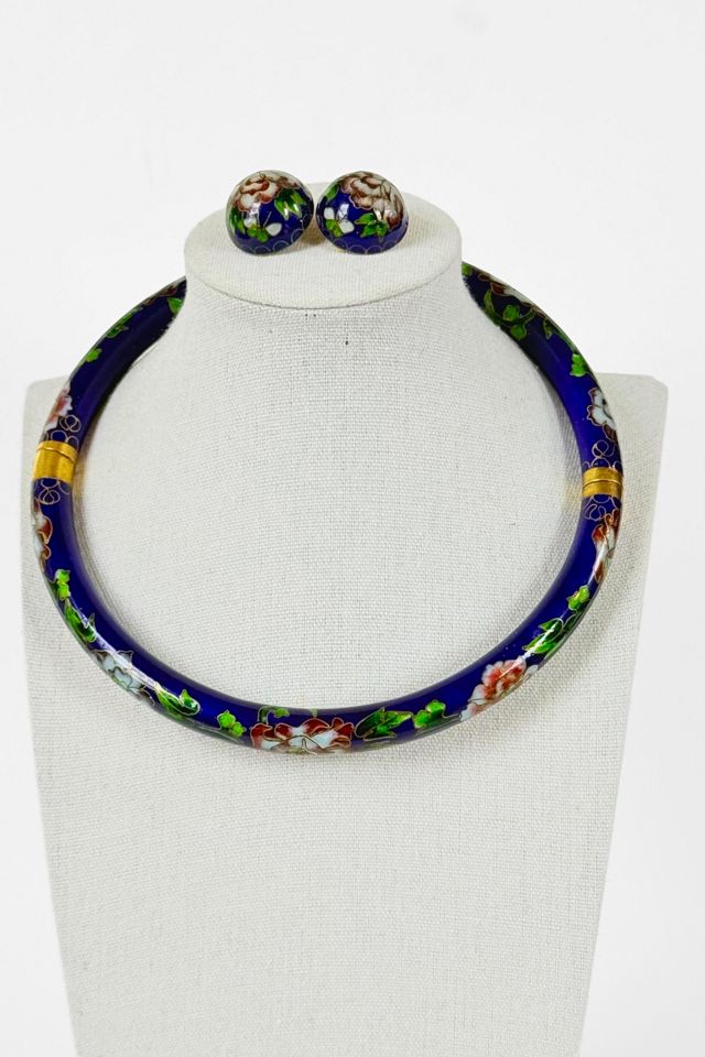 Vintage Cloisonné Enamel Hinged Collar Necklace and Earring Set Selected by MARMALADE #2