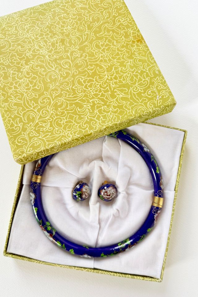 Vintage Cloisonné Enamel Hinged Collar Necklace and Earring Set Selected by MARMALADE #3