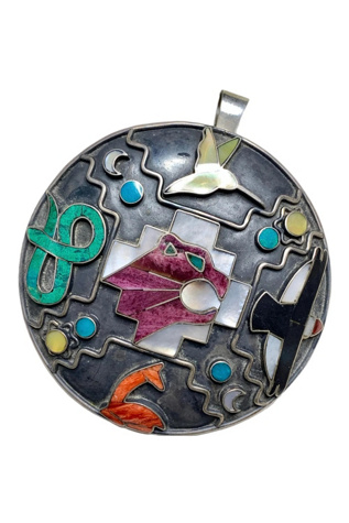 Vintage XL Silver Mosaic Animal Fetish Pendant with Gemstones Selected by Lux Revival