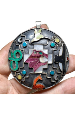 Женская подвеска Lux Revival Vintage XL Silver Mosaic Animal Fetish with Gemstones Selected, цвет: Разноцветный — фото 2
