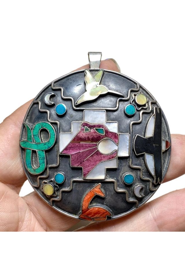 Vintage XL Silver Mosaic Animal Fetish Pendant with Gemstones Selected by Lux Revival #1