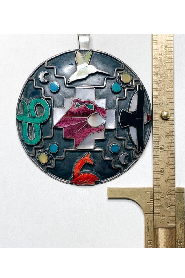 Vintage XL Silver Mosaic Animal Fetish Pendant with Gemstones Selected by Lux Revival #3