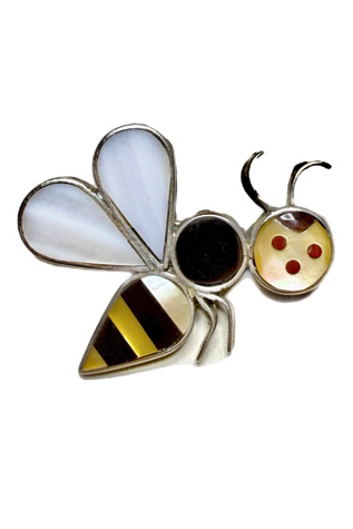 Vintage Sterling Mosaic Bee Pendant or Brooch with Gemstones Selected by Lux Revival