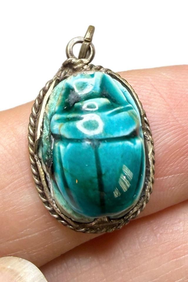 Vintage Egyptian Revival Ceramic Scarab Pendant Selected by Lux Revival #1