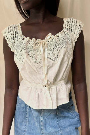 Antique 1900's Edwardian Butterfly Crochet Cotton Top Selected By Afterlife Boutique