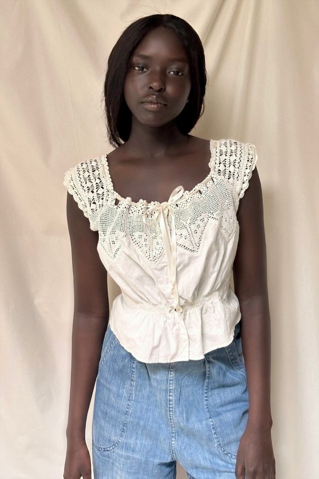 Antique 1900's Edwardian Butterfly Crochet Cotton Top Selected By Afterlife Boutique #1