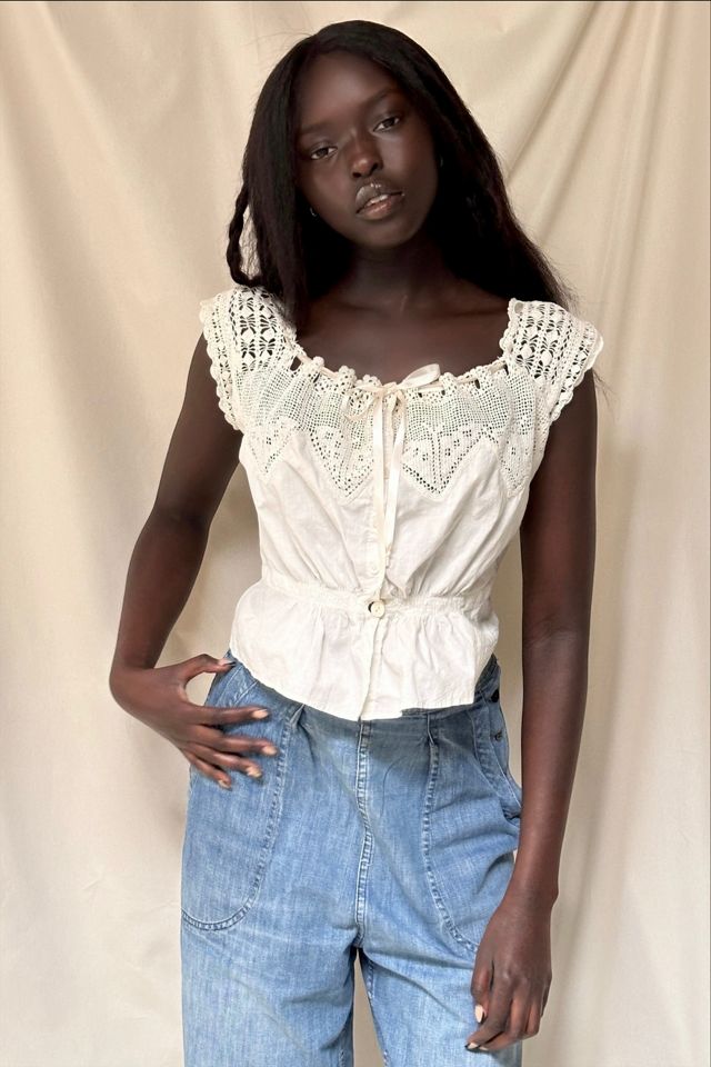 Antique 1900's Edwardian Butterfly Crochet Cotton Top Selected By Afterlife Boutique #3