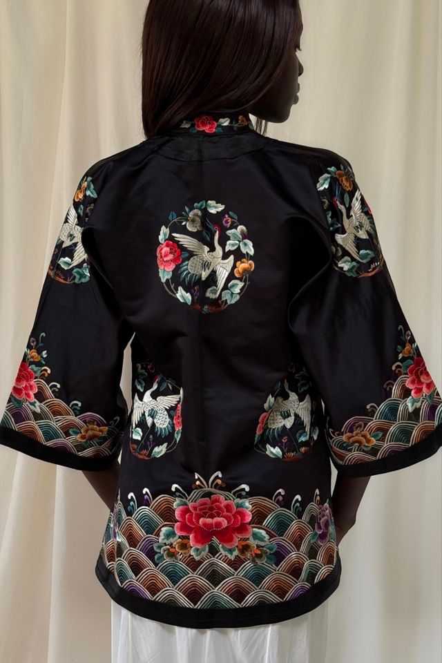 Vintage 1920's Silk Crane & Floral Embroidered Jacket Selected By Afterlife Boutique #1