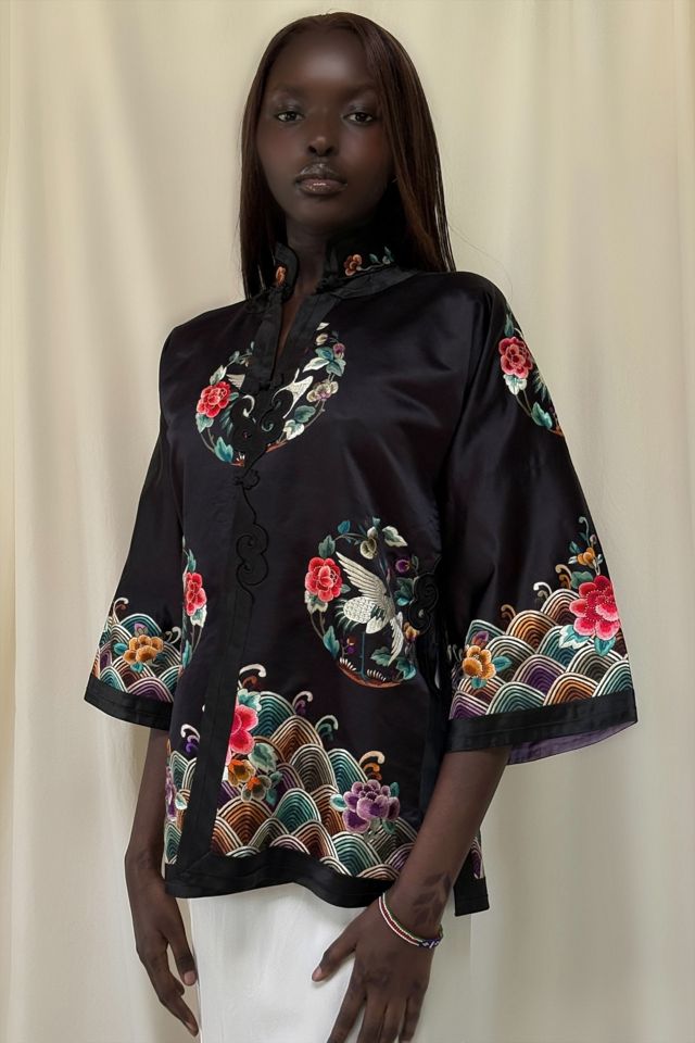 Vintage 1920's Silk Crane & Floral Embroidered Jacket Selected By Afterlife Boutique #3