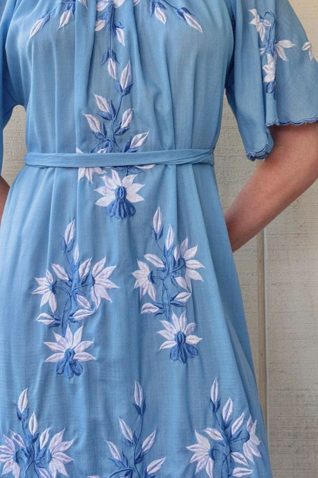 vintage embroidered maxi dress Odessa Blue Floral Embroidered Maxi Dress - The Hippie Shake