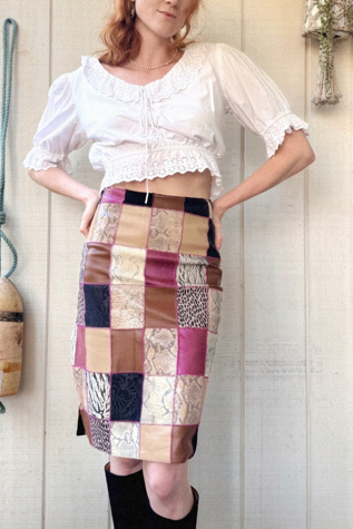 Vintage 1990s Leather Patchwork Skirt Selected by Kikos Kloset